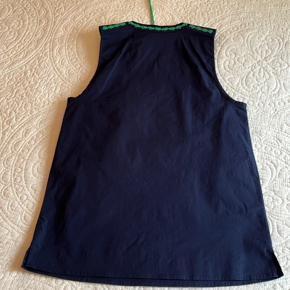 J Crew Sleeveless Embroidered Tassel Tank Top Size 0 Navy Blue Green Preppy Boho - Picture 12 of 17